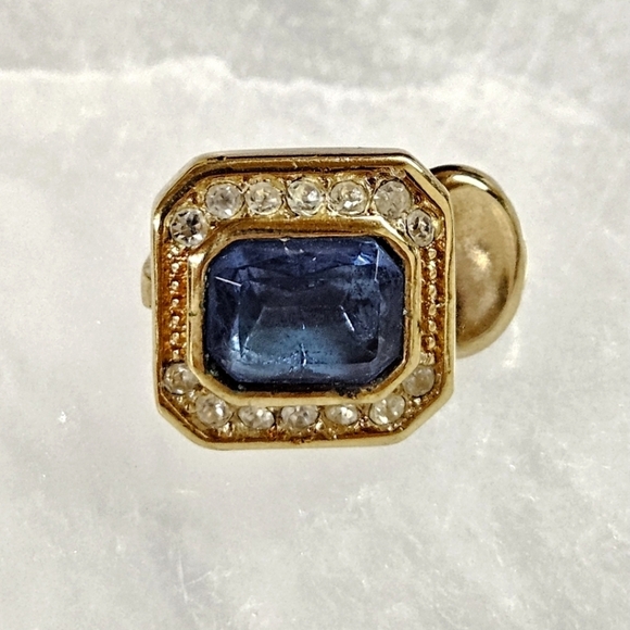 Dior Blue Stone and Cubic Zirconia Single Vintage Clip On Earring In Gold - Picture 6 of 7